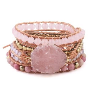 5 layer rose quartz Woven Bracelet