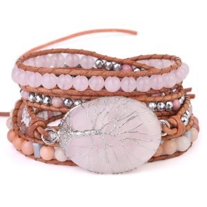 5 layer rose quartz Woven Bracelet